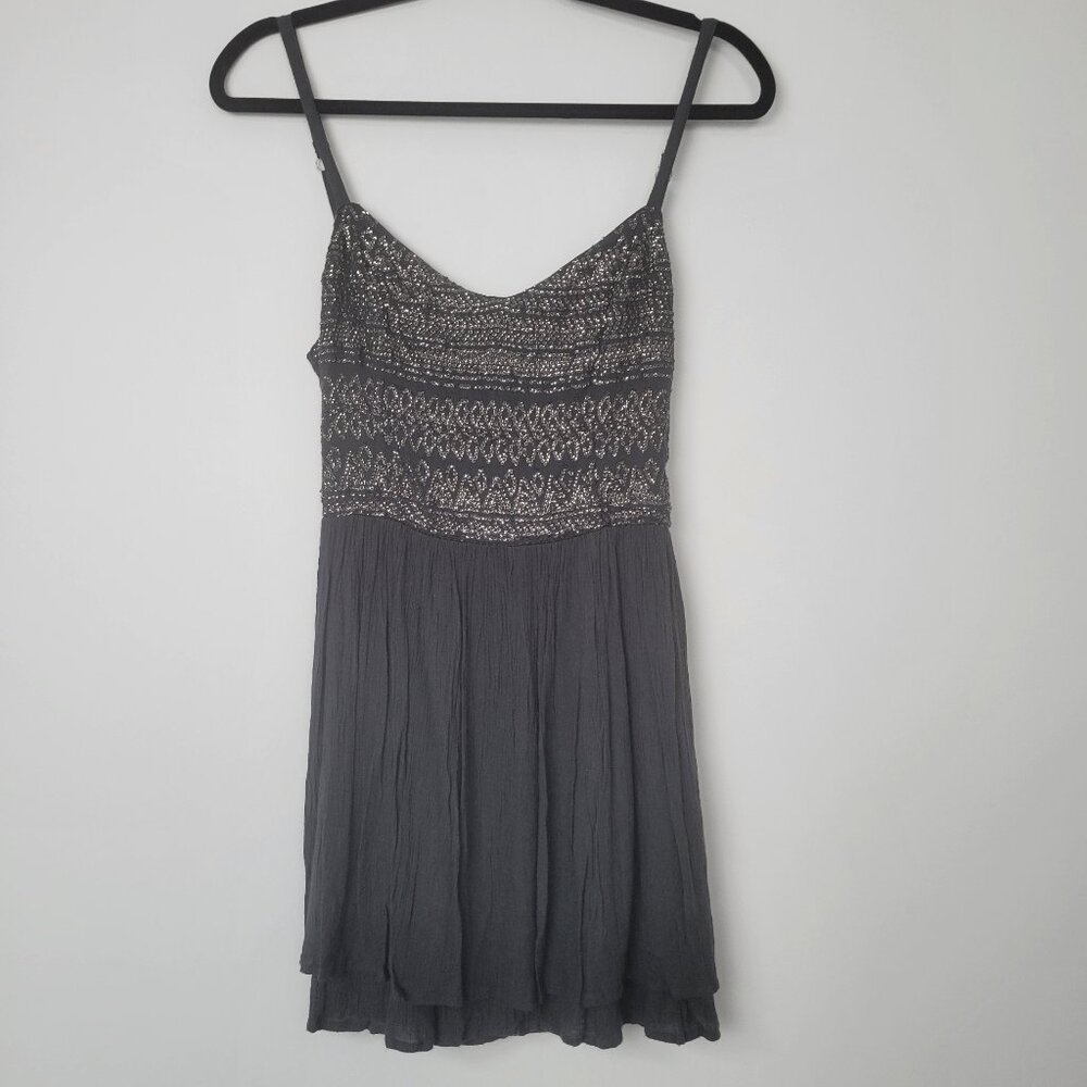 Hollister Charcoal Gray Pleated Mini Dress Spaghetti Strap Dress Y2K Style
